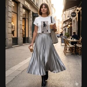 White Cotton Blend Printed Graphic Silver Sequins Accent Top